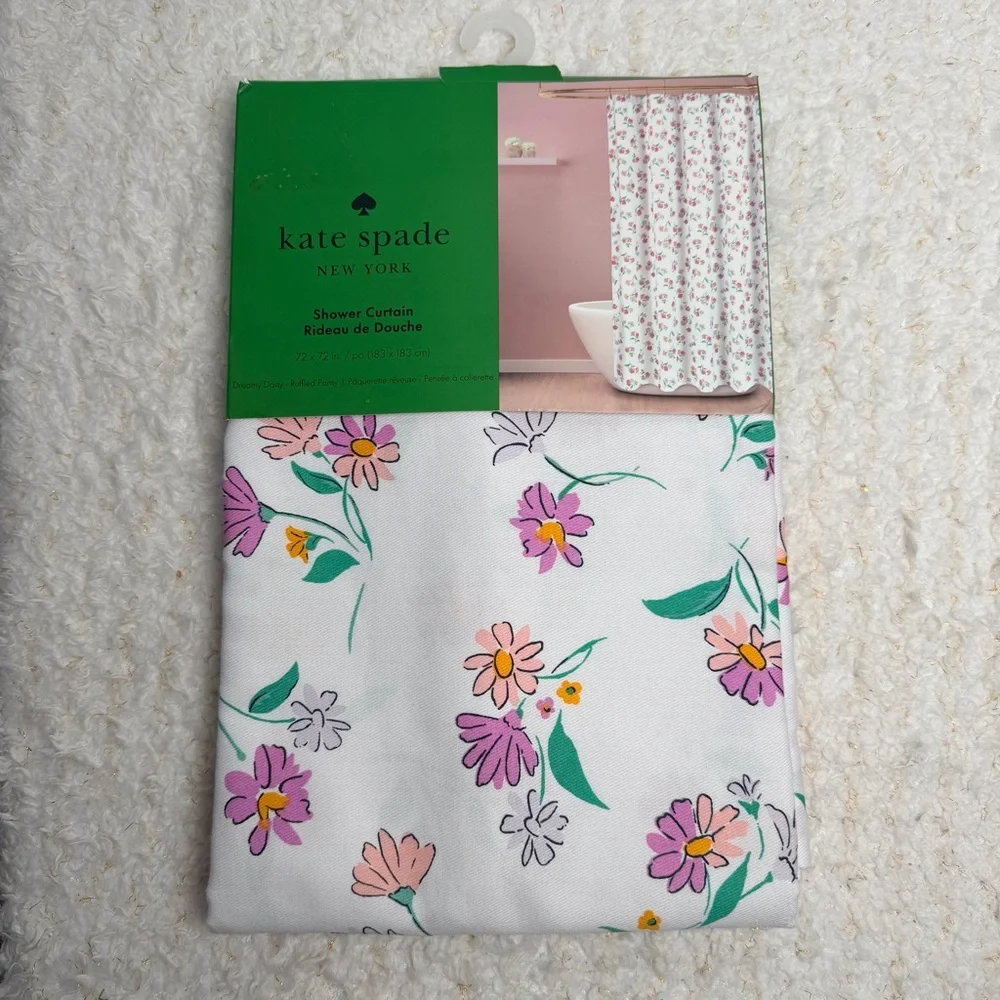 Kate Spade New York Dreamy Daisy floral pink and Green Shower Curtain